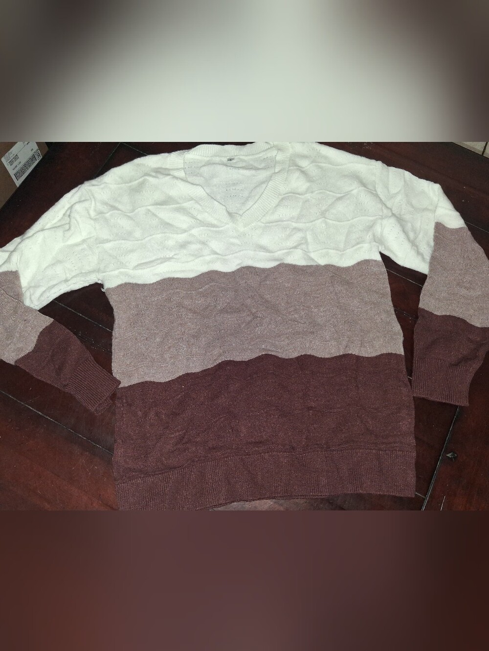 Men's V-Neck Colorblock Sweater in White, Taupe & Brown - Classic Style